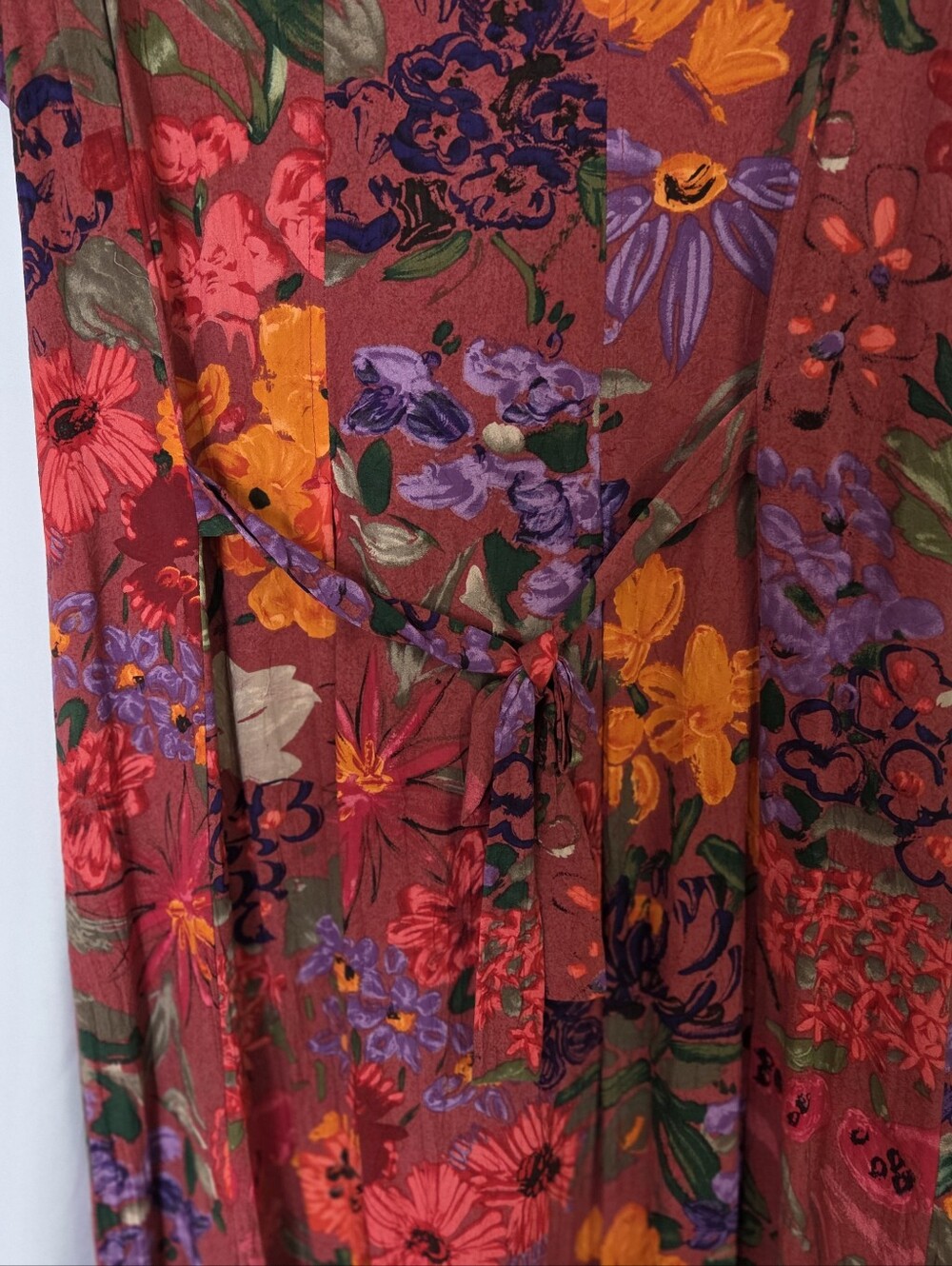 Jams World Redish Floral Scoop Neck Maxi Dress with Orange/Purple Blooms Size L - Picture 6 of 9
